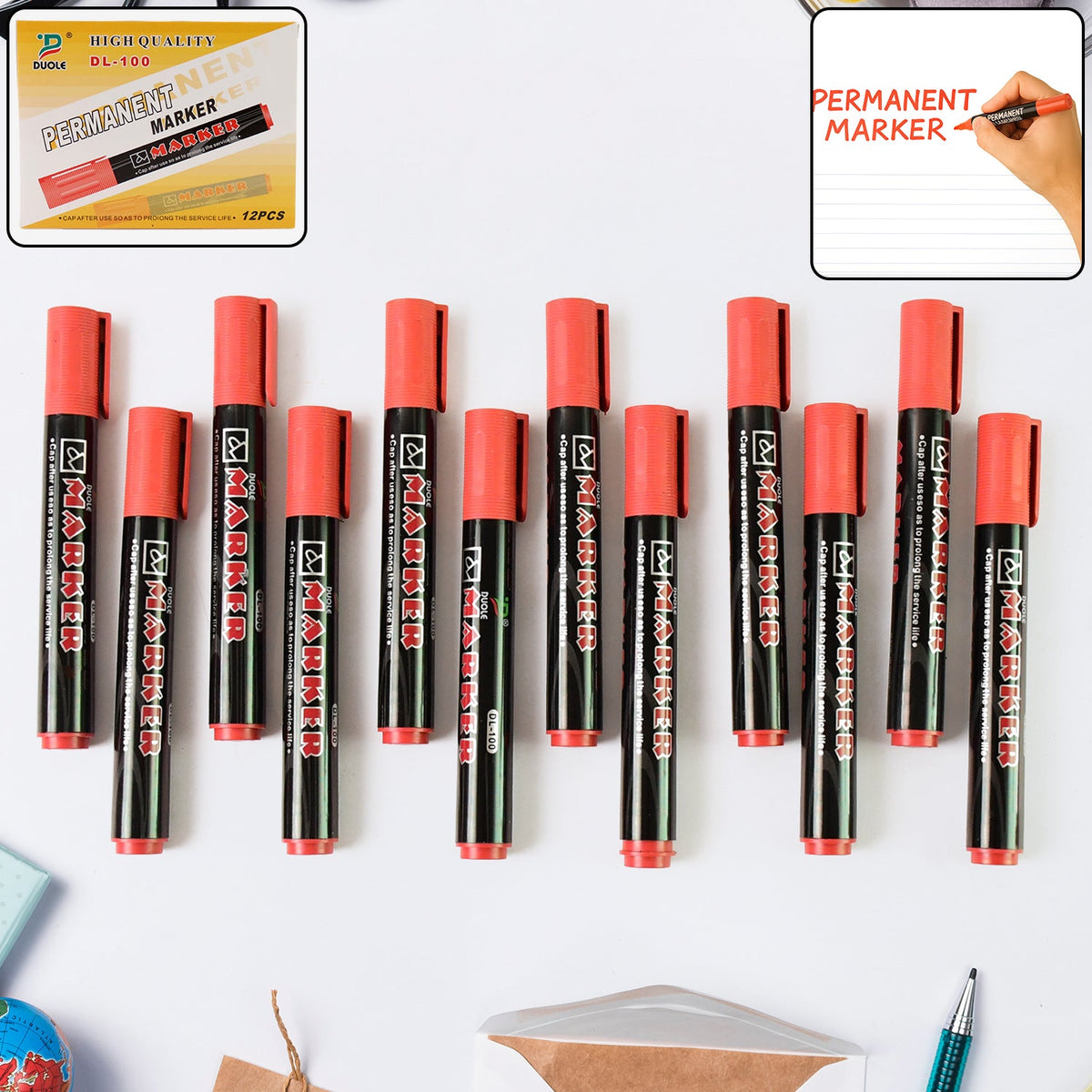 Industrial use of red ink marker on tools and warehouse boxes