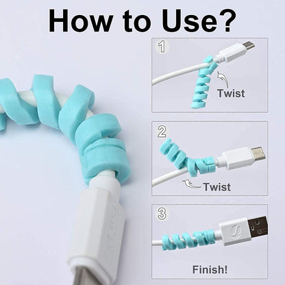 Pack of 4 spiral cable protectors in various colors for data cable protection.
