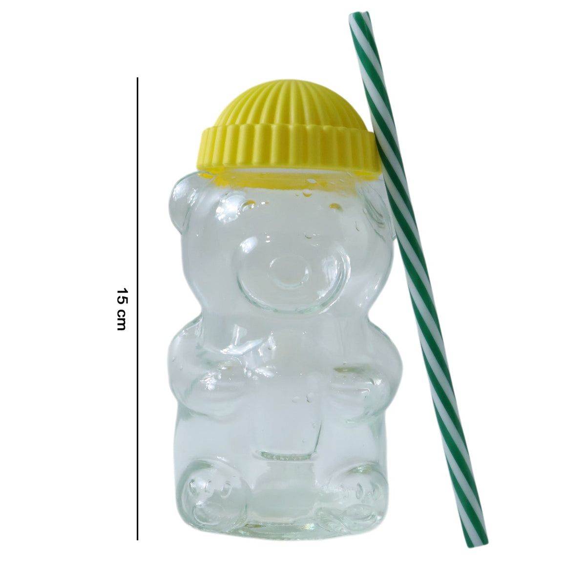 kids bear shape glass cup bottle with reusable straw