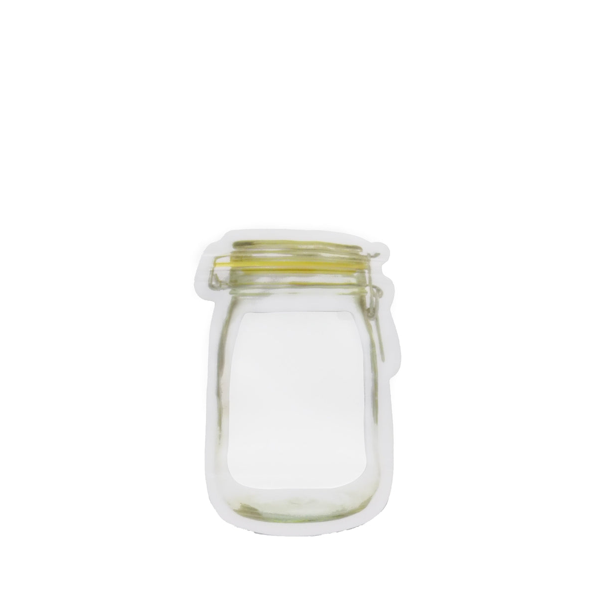 Airtight plastic snack bag, 150ml, standing upright and ready for use.