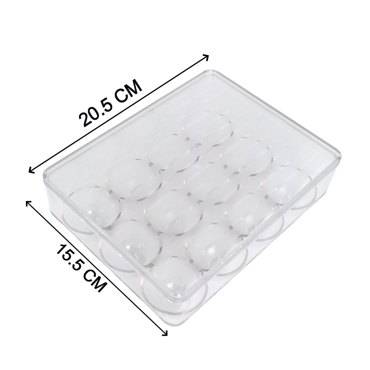 Multiple Organivo egg storage boxes stacked neatly inside a fridge.
