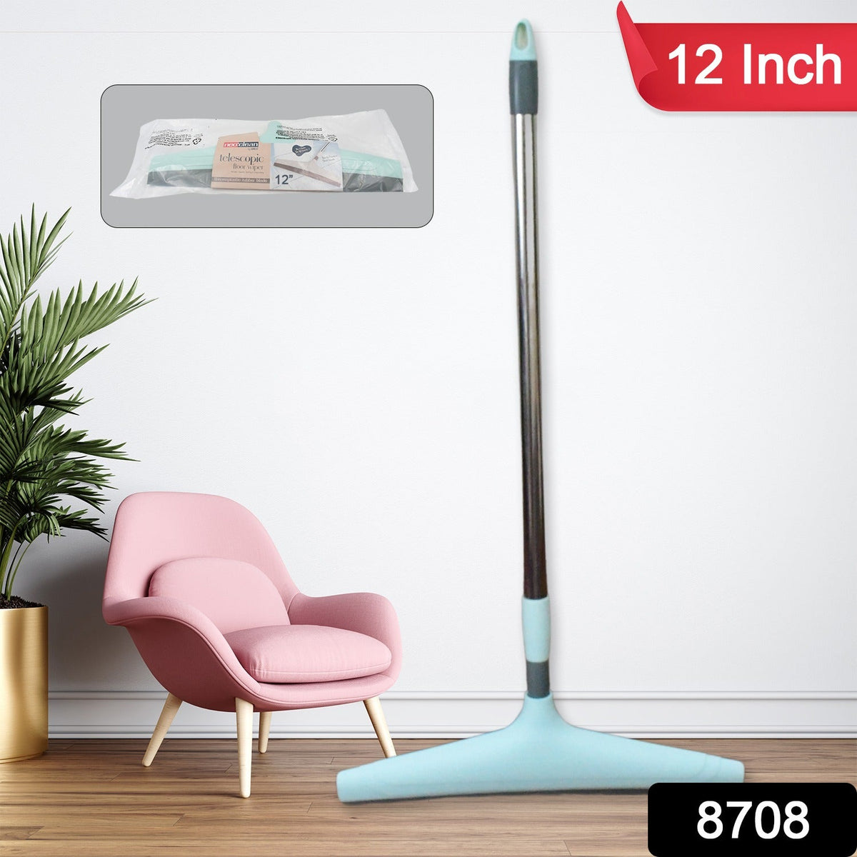 User demonstrates the Ganesh Telescopic Bathroom Wiper for efficient cleaning.
