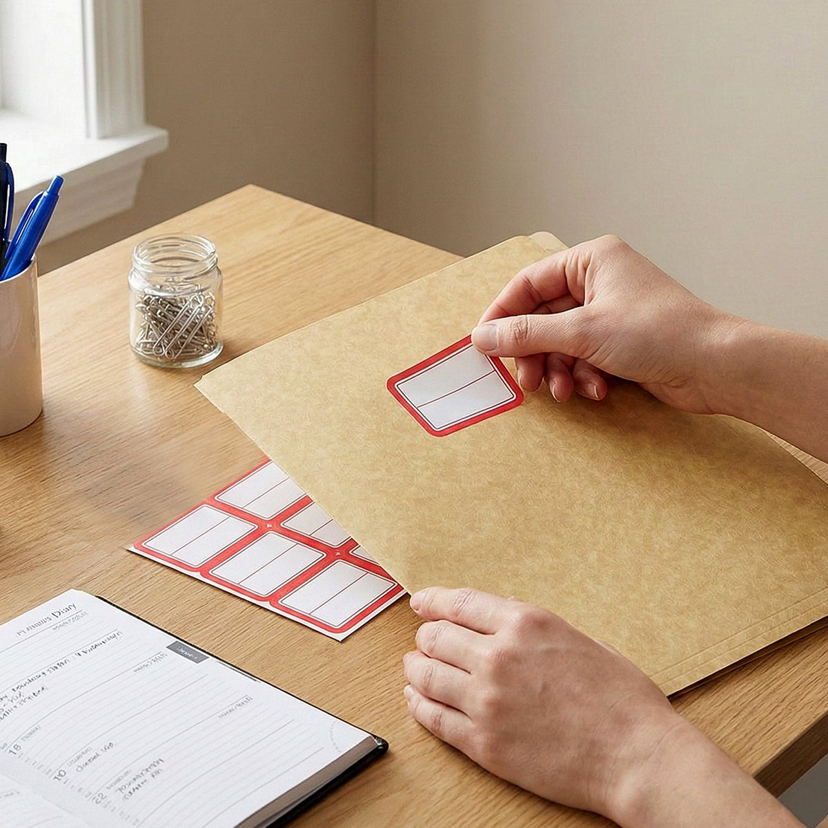 Self-adhesive writable label sheets ready to organize your space